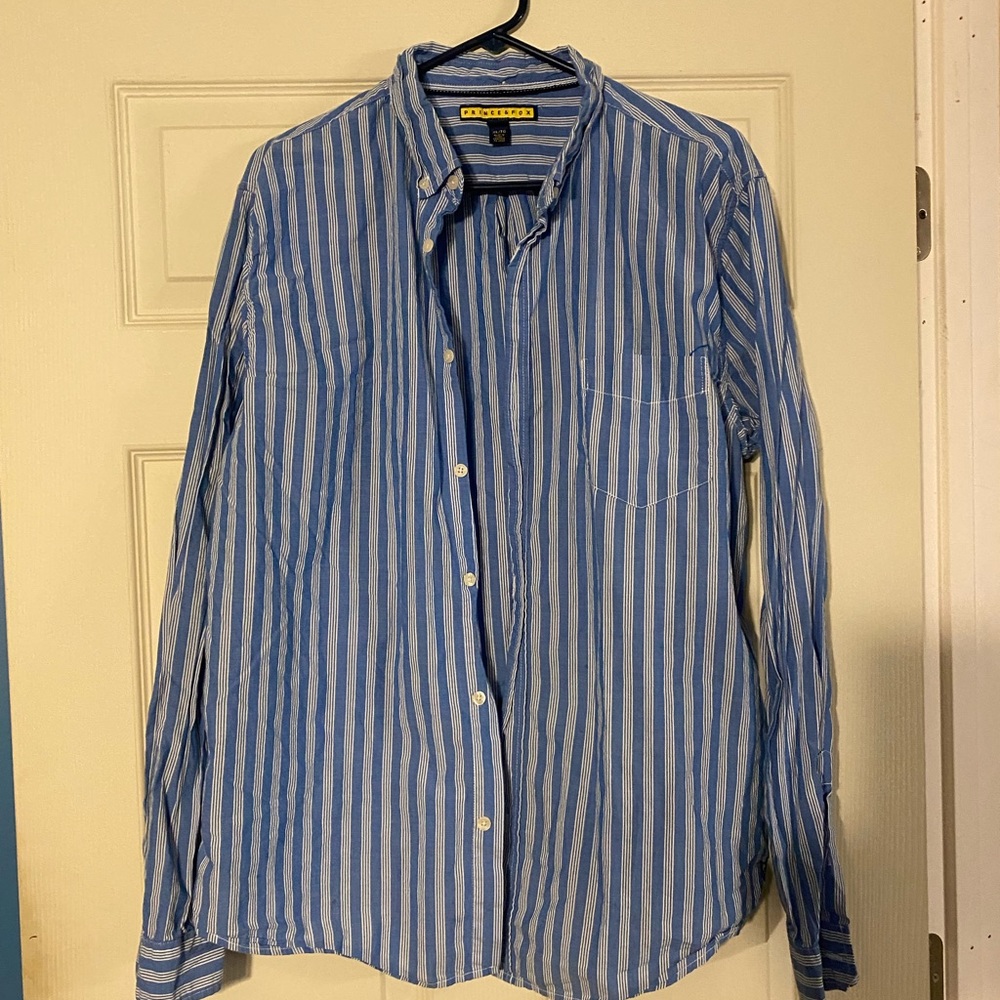 Prince and fox blue and white button up .